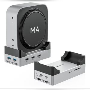 10Gbps Mac mini M4 Dock Stand NVMe M.2 SSD Dual HDMI 4K@60Hz USB-C USB-A Hub NEW